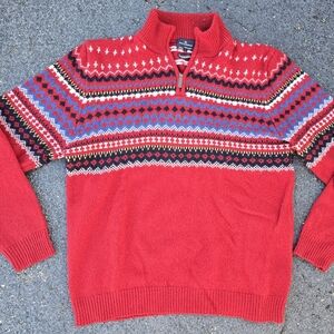 Blue Harbour Mens L Lambswool Jumper Quarter Zip Sweater Striped Knit